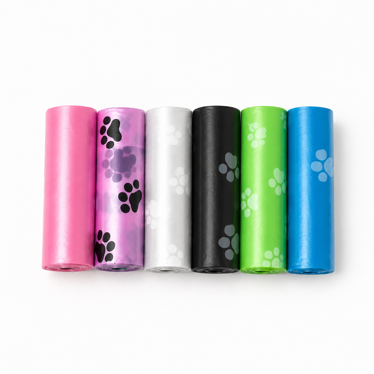 Paw Print Poop Bags — Rainbow Pack (6 Rolls / 90 Bags)