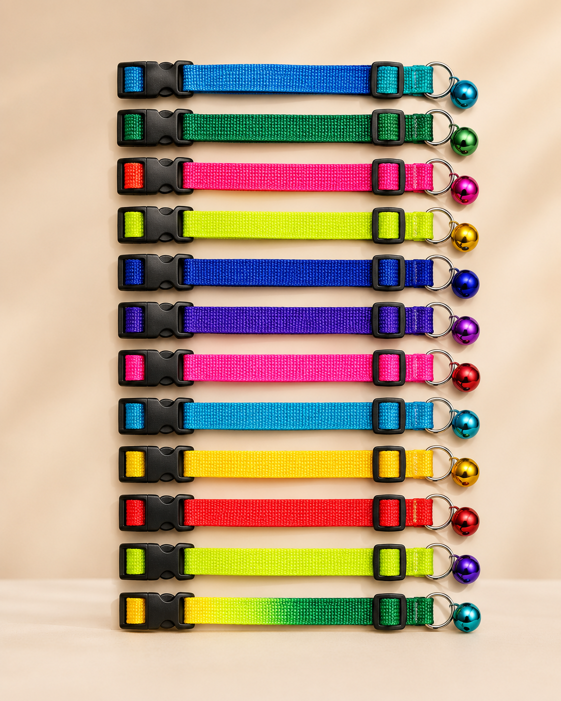 Rainbow Bell Collars — Classic Solids (Set of 12)