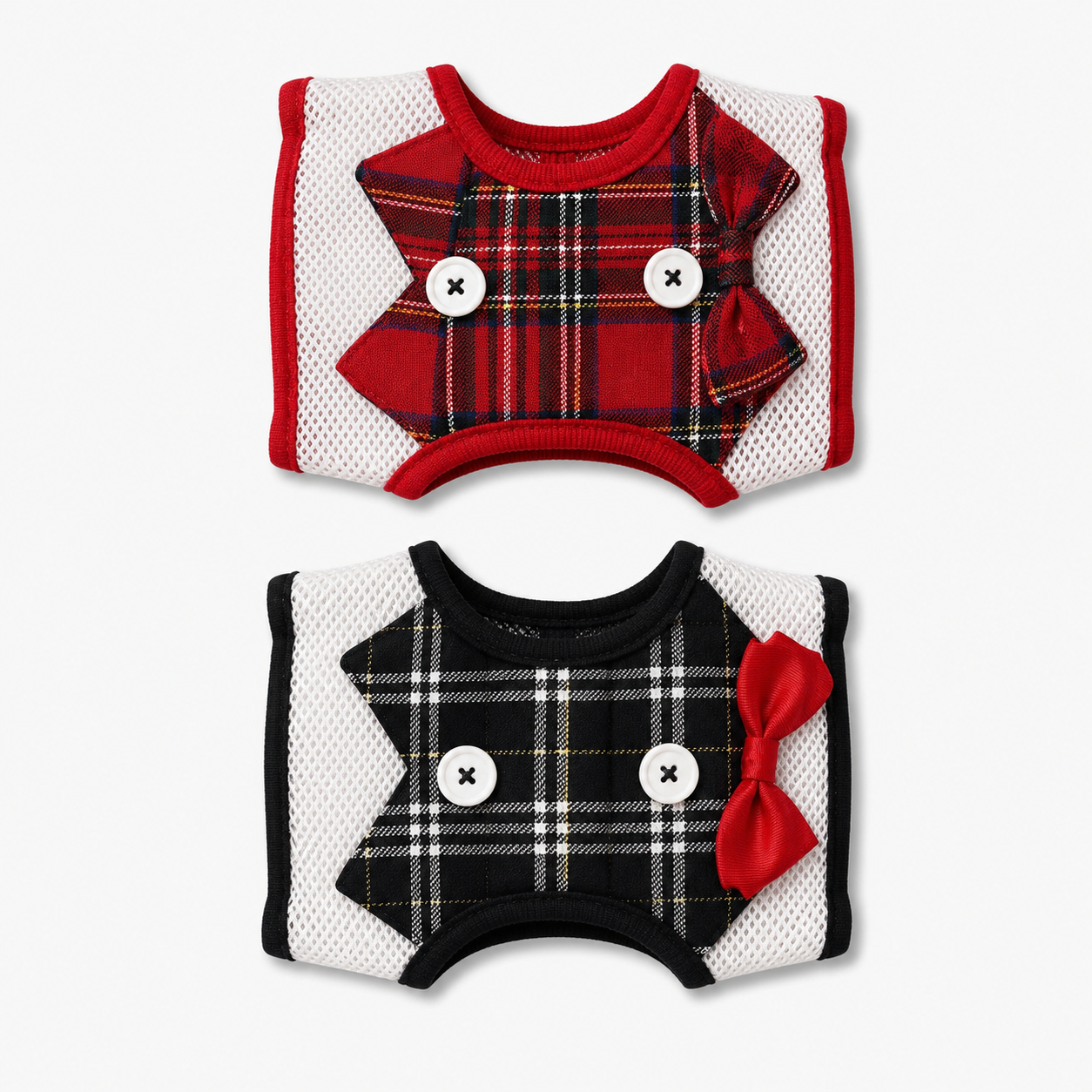 Tartan Gentleman Vest Harness — Bow-Tie Edition (Red / Black Plaid)