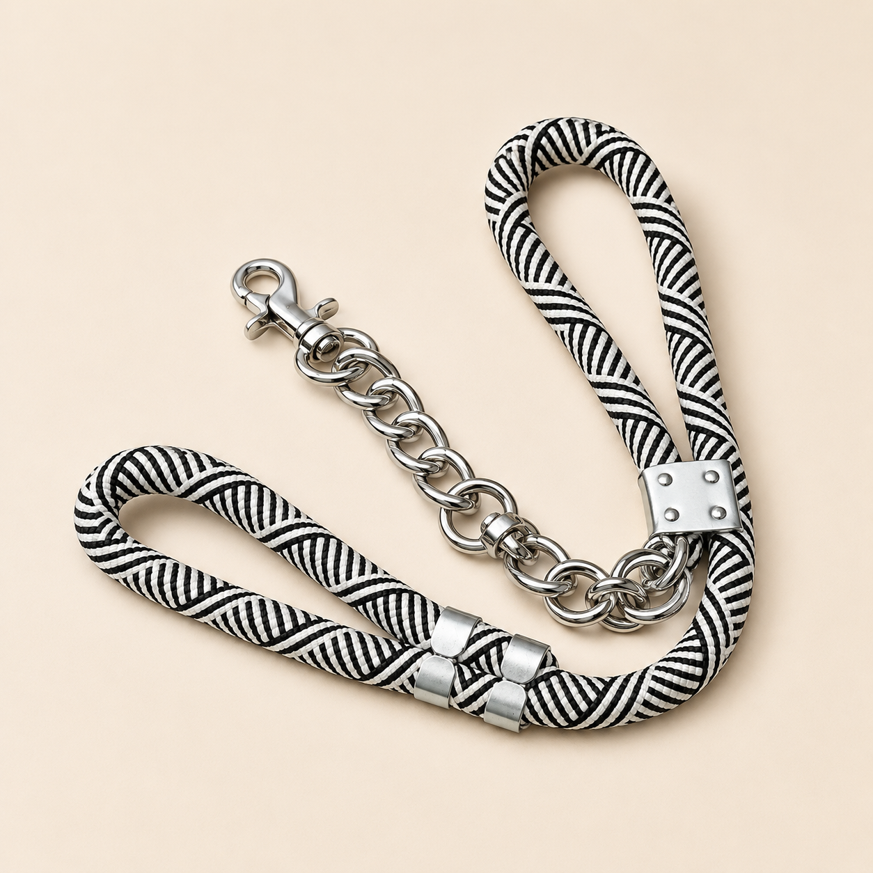 Trail Rope Chain Leash — Monochrome Wave (Chew-Proof)