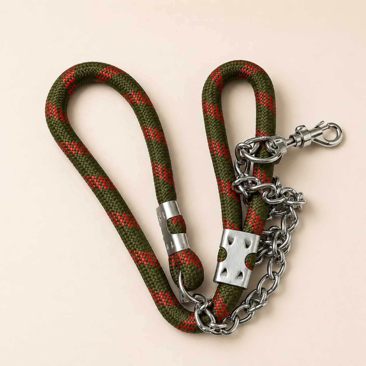 Trail Rope Chain Leash — Olive & Red (Chew-Proof)